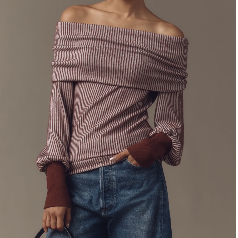 Anthropologie Cocoa Off-The-Shoulder Cozy Sweater | NWT & XL